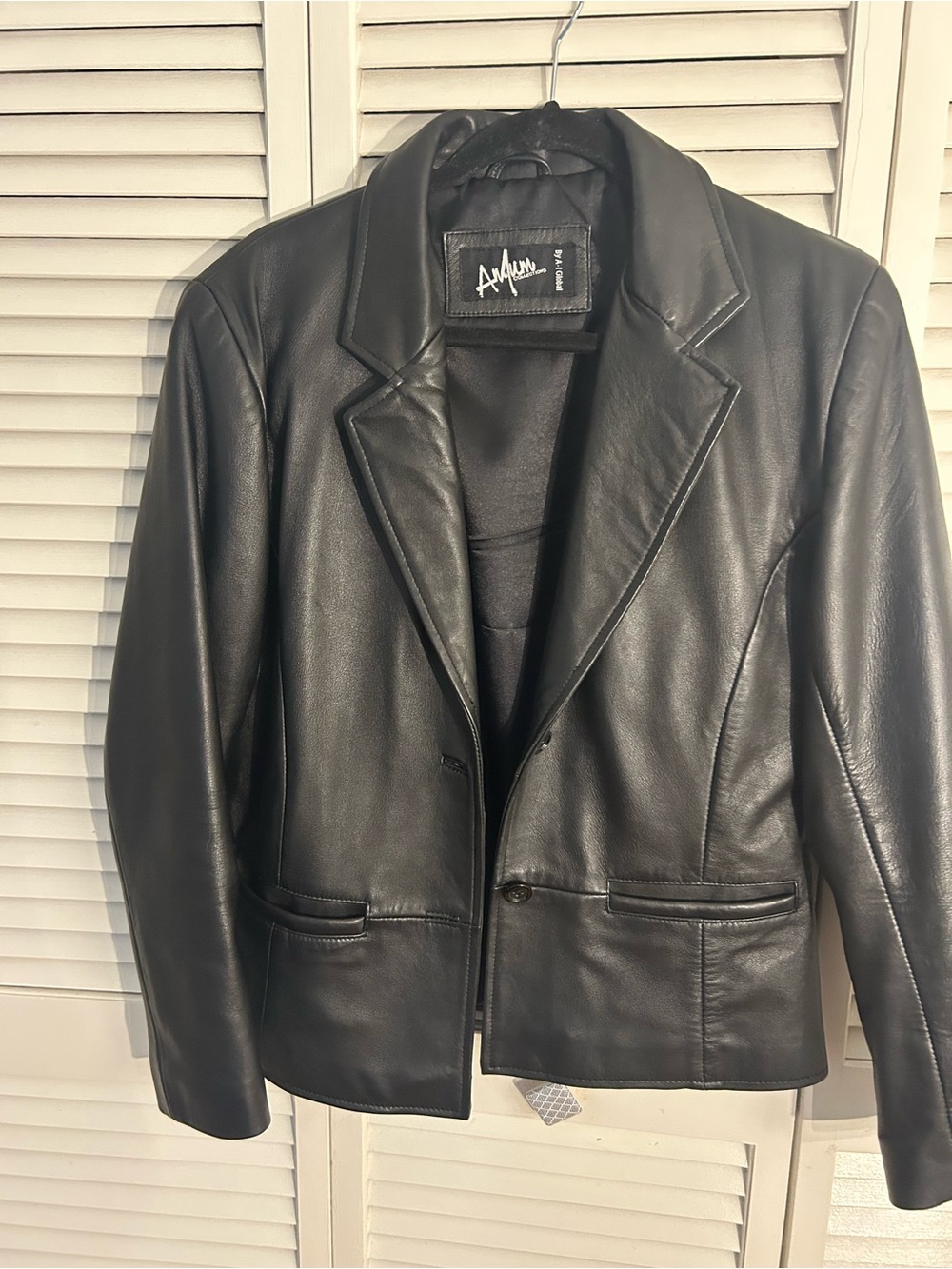 Black Genuine Leather Blazer Jacket - Women's